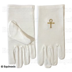 Gants maçonniques coton brodés – Croix Ankh – Taille L