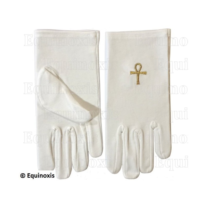 Gants maçonniques coton brodés – Croix Ankh – Taille XS