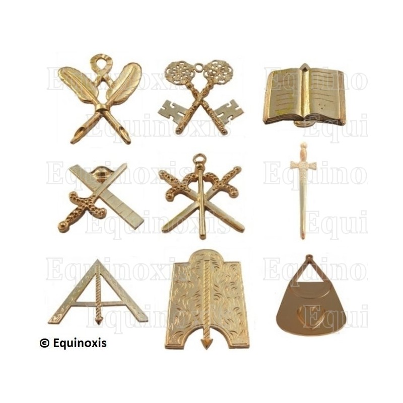 Bijoux maçonniques d'officiers – Set complet de 9 bijoux REAA / RF