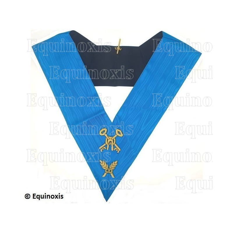Sautoir maçonnique moiré – Rite Français Groussier – Trésorier – Brodé main