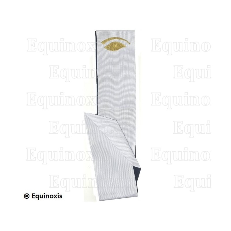 Cordon maçonnique moiré – Blanc avec œil doré – Brodé machine