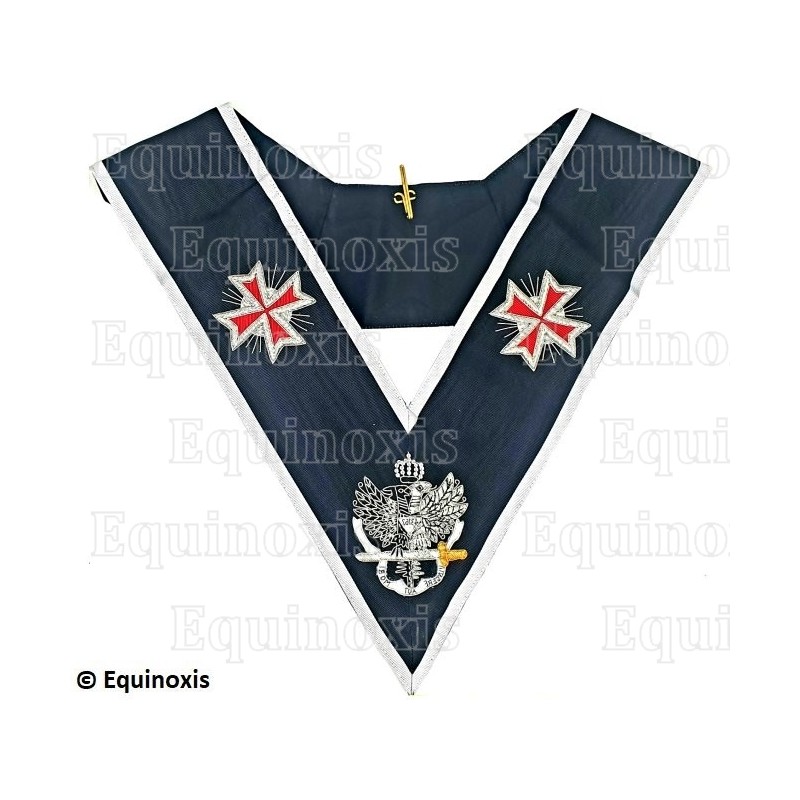 Sautoir maçonnique moiré – REAA – 30ème degré – Très Eminent Commandeur – Croix templières et aigle bicéphale – Brodé main