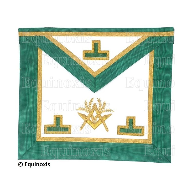 Tablier maçonnique en faux cuir – Rite de Cerneau – Passé Maître – Acacia et équerre-et-compas – Brodé main
