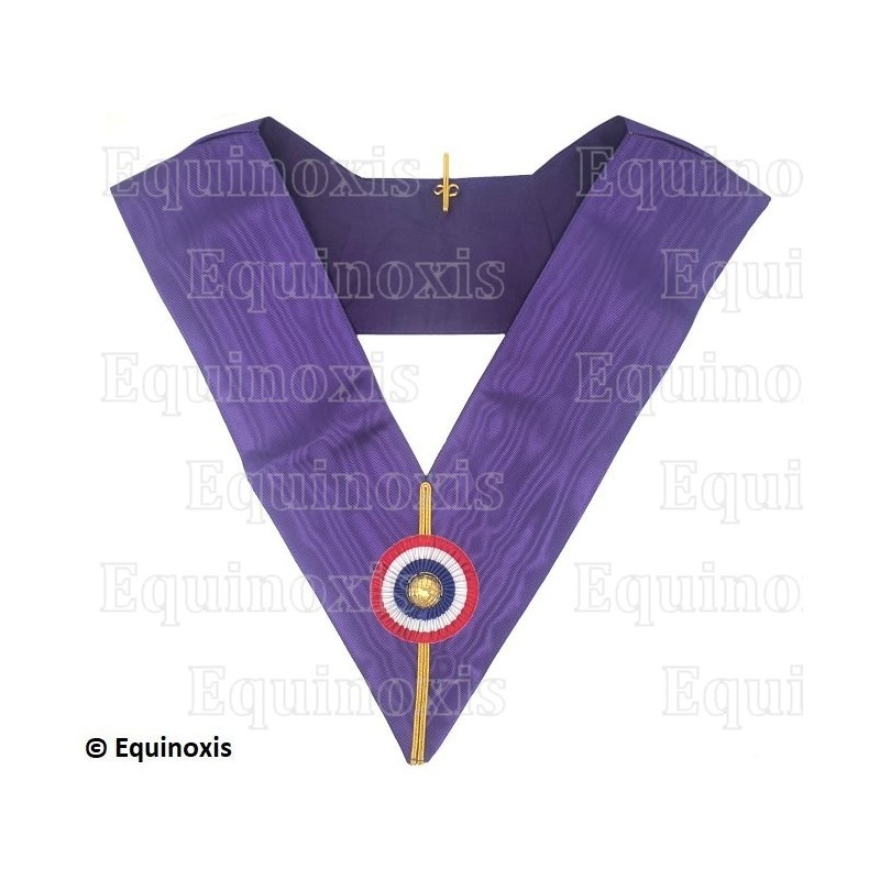Sautoir maçonnique moiré – Ordre des Maîtres Royaux Choisis (OMRC) / Cryptique – Officier de Conseil – Cocarde tricolore