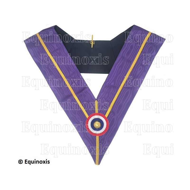 Sautoir maçonnique moiré – Ordre des Maîtres Royaux Choisis (OMRC) / Cryptique – Passé TFIM – Cocarde tricolore