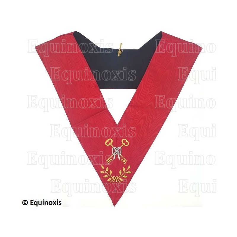 Sautoir maçonnique moiré – REAA – Officier du 18ème degré – Chevalier Grand Trésorier – Brodé machine avec feuilles