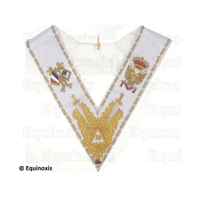 Sautoir maçonnique moiré – REAA – 33ème degré – Triangle vers le haut – Richement brodé