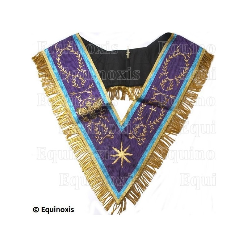 Sautoir maçonnique moiré – Memphis-Misraïm – Grand Maître – Etoile – Croix Ankh – Aigle – Brodé main