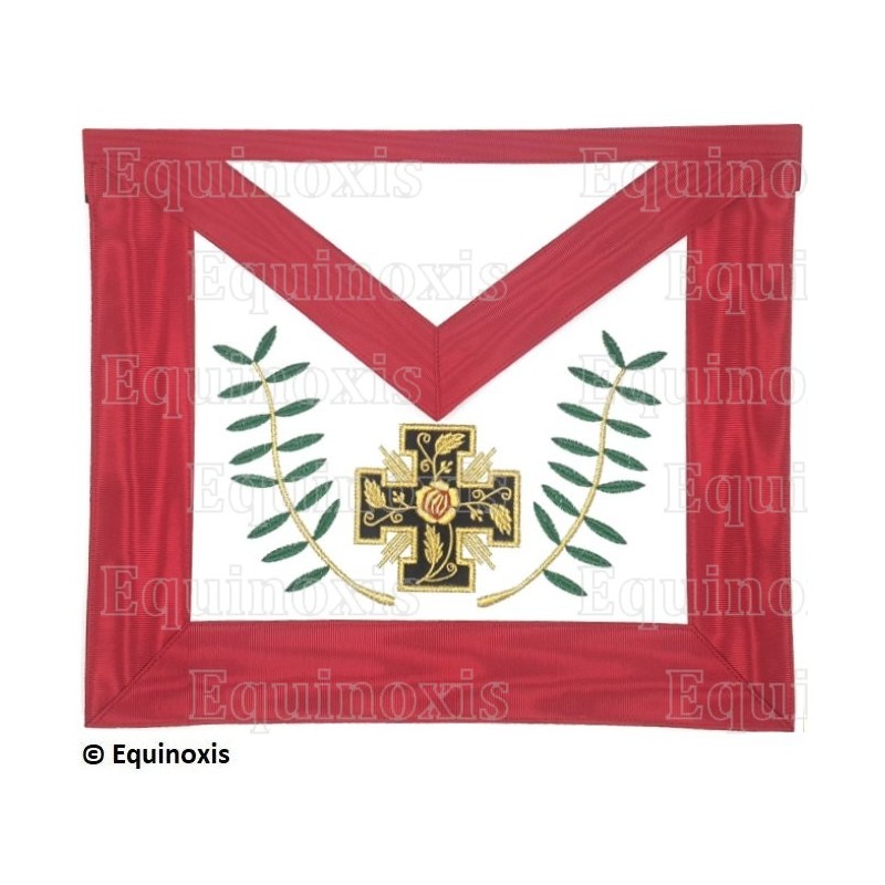 Tablier maçonnique en faux cuir – REAA – 18ème degré – Croix potencée et feuilles d'acacia – Brodé machine