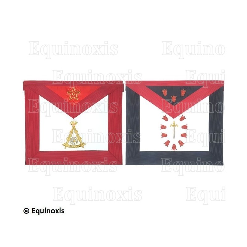 Tablier maçonnique en faux cuir – Chapitre Français – 1er et 2ème Ordre – Réversible – Brodé machine