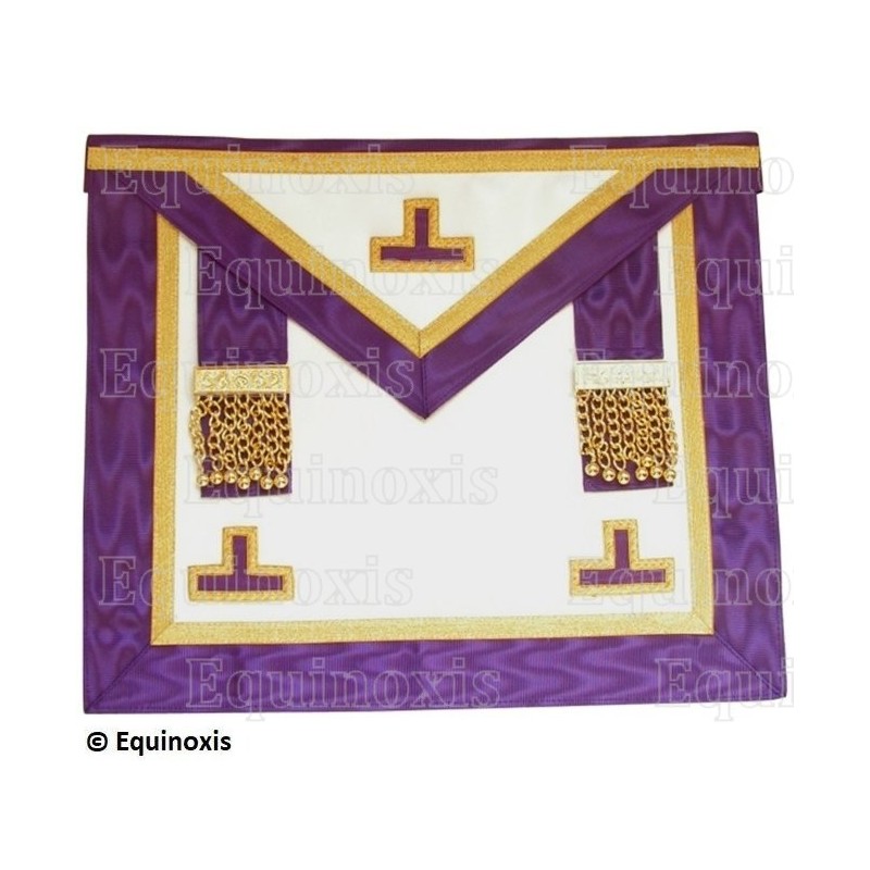 Tablier maçonnique en faux cuir – Memphis-Misraïm – Vénérable Maître – 3 taus + penderilles – Violet