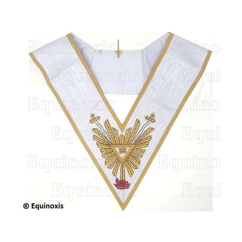 Sautoir maçonnique moiré – REAA – 33ème degré – Grande Gloire et Rose rouge – Brodé main – 2