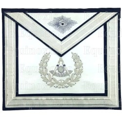 Tablier maçonnique en cuir – Rite York – Passé Maître – Ruban argenté et oeil avec gloire – Brodé main