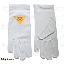 Gants maçonniques coton brodés – REAA – 33ème degré – Triangle vers le bas – Taille L