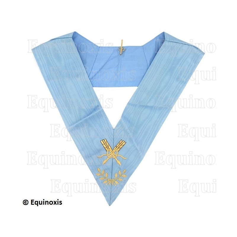 Sautoir maçonnique moiré – Rite Français Traditionnel – Secrétaire – Dos bleu – Brodé machine