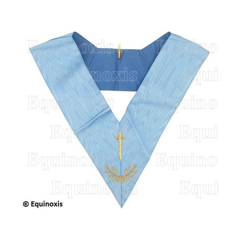 Sautoir maçonnique moiré – Rite Français Traditionnel – Couvreur – Dos bleu – Brodé machine