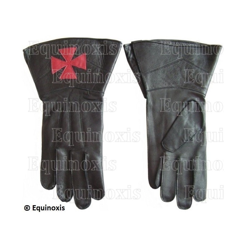 Gants cuir noir à crispins – Croix templière rouge – Taille XXL