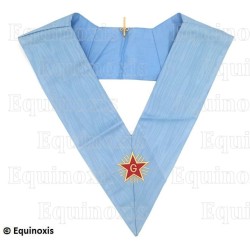 Sautoir maçonnique moiré – RFT / Rite Français Moderne Rétabli – Vénérable en chaire – Dos bleu – Brodé machine