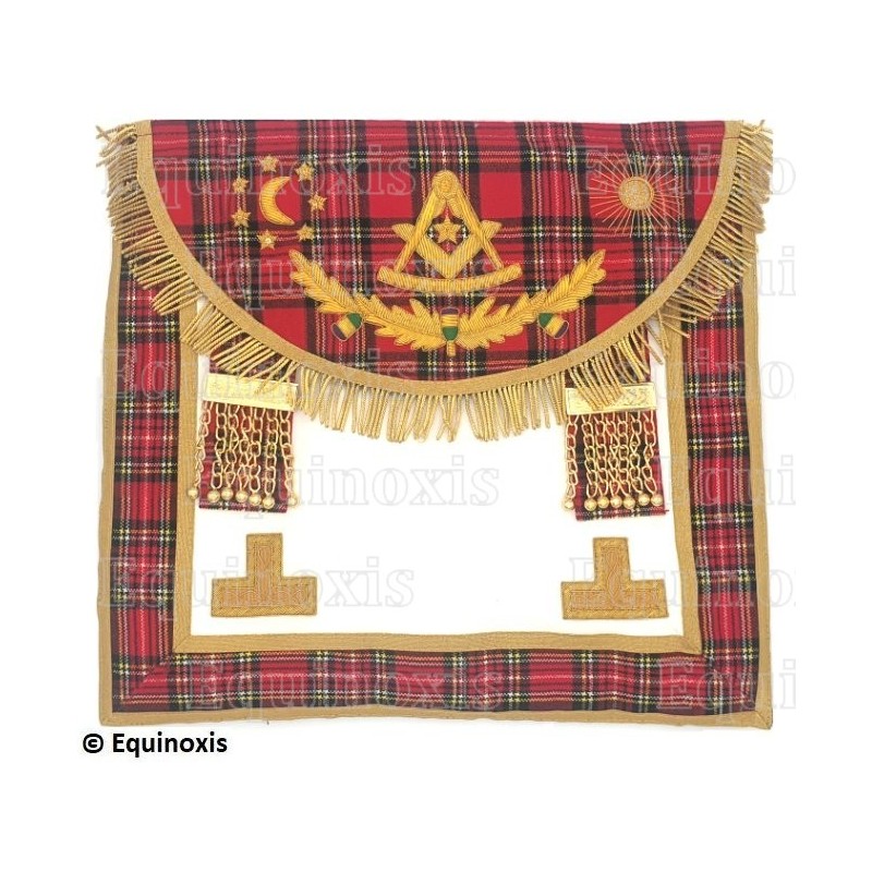 Tablier maçonnique en cuir – Rite Standard d'Ecosse – Vénérable Maître – Brodé main