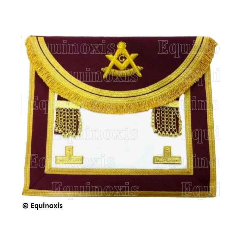 Tablier maçonnique en cuir – Rite Moderne d'Ecosse – Vénérable Maître – Brodé main