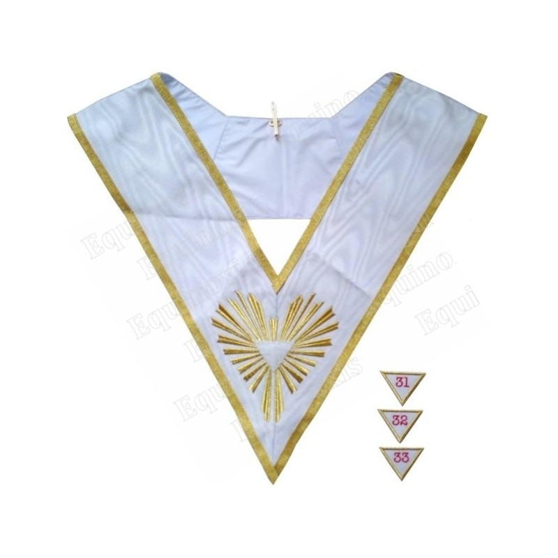 Sautoir maçonnique moiré –  REAA – 31 / 32 / 33ème degré – Triangle vers le bas – Brodé machine