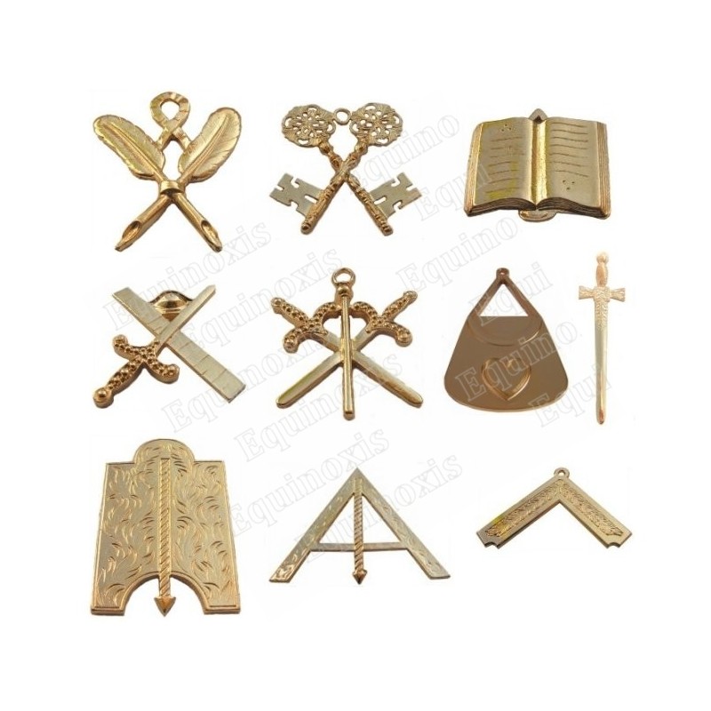Bijoux maçonniques d'officiers – Set complet de 10 bijoux REAA