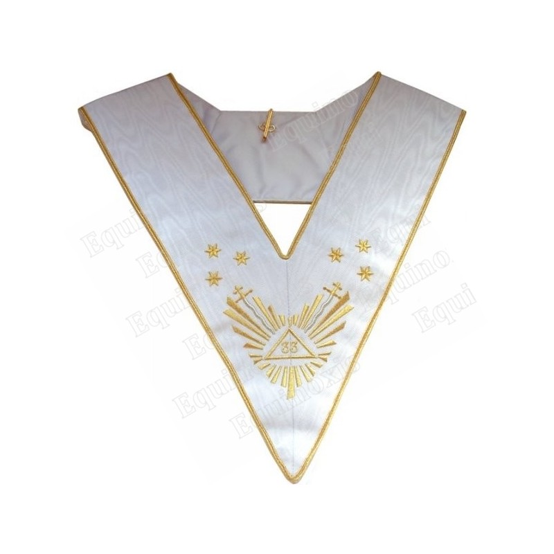 Sautoir maçonnique moiré – REAA – 33ème degré – Grande Gloire + glaives + étoiles – Brodé machine