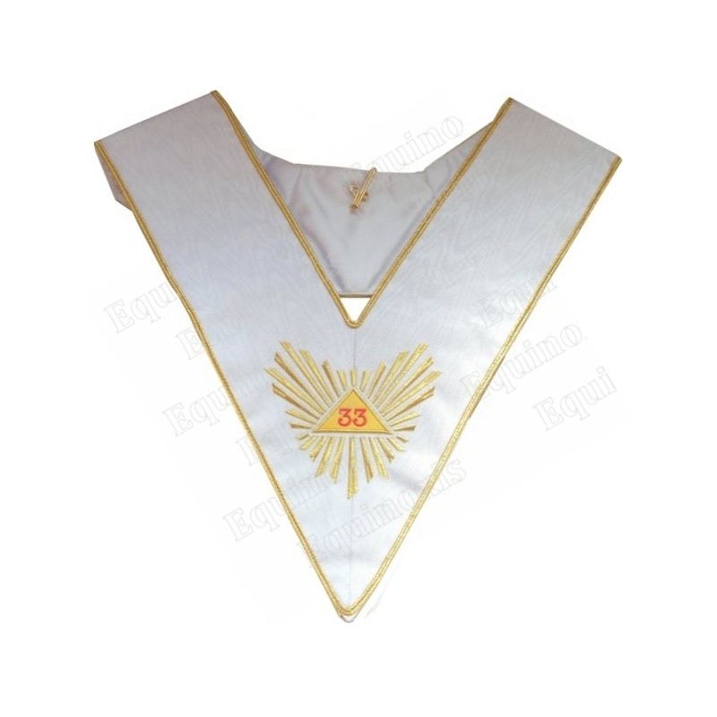 Sautoir maçonnique moiré –  REAA – 33ème degré – Grande Gloire – Triangle jaune – Brodé machine