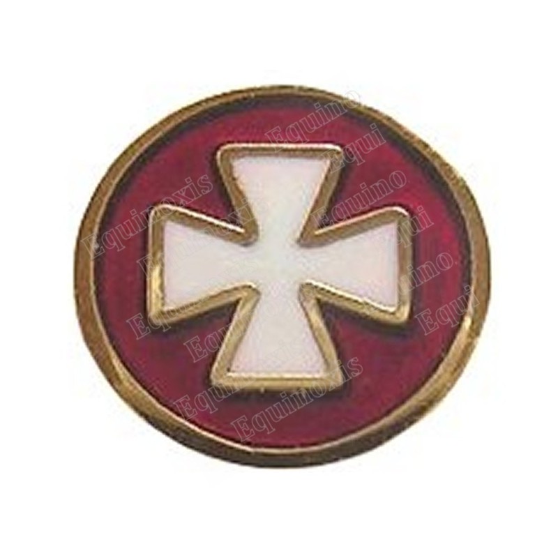Pin's maçonnique – Croix templière émaillée blanc sur fond rouge