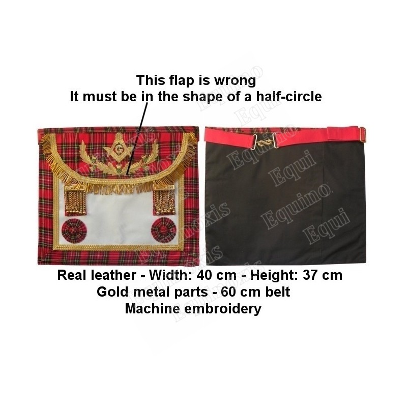 Tablier maçonnique en faux cuir – Memphis-Misraïm – Passé Vénérable Maître – 3 taus + penderilles + franges – Violet