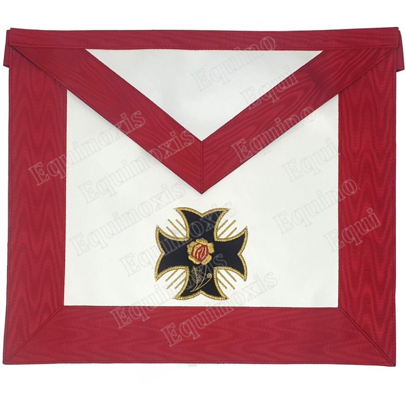 Tablier maçonnique en simili-cuir – REAA – 18ème degré – Chevalier Rose-Croix – Croix pattée – Brodé machine