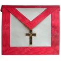 Tablier maçonnique en faux cuir – REAA – 18ème degré – Croix latine avec croix latine rouge au dos – Brodé machine