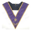 Sautoir maçonnique moiré – Memphis-Misraïm violet avec galon doré – Maître des Cérémonies – Brodé machine